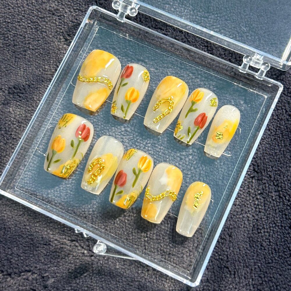 Ersa Press-On Nails - Sunset Tulips - Size Medium